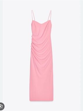 Pink Draped Slip Midi Dress Zara